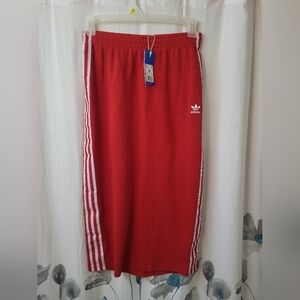 Adidas Red Midi Skirt with White Stripes NWT